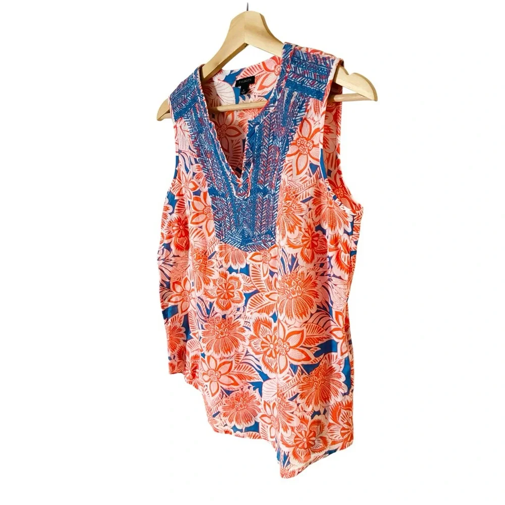 Talbots Sz SMALL Tropical Floral Embroidered Cotton Sleeveless Blouse - Picture 4 of 8